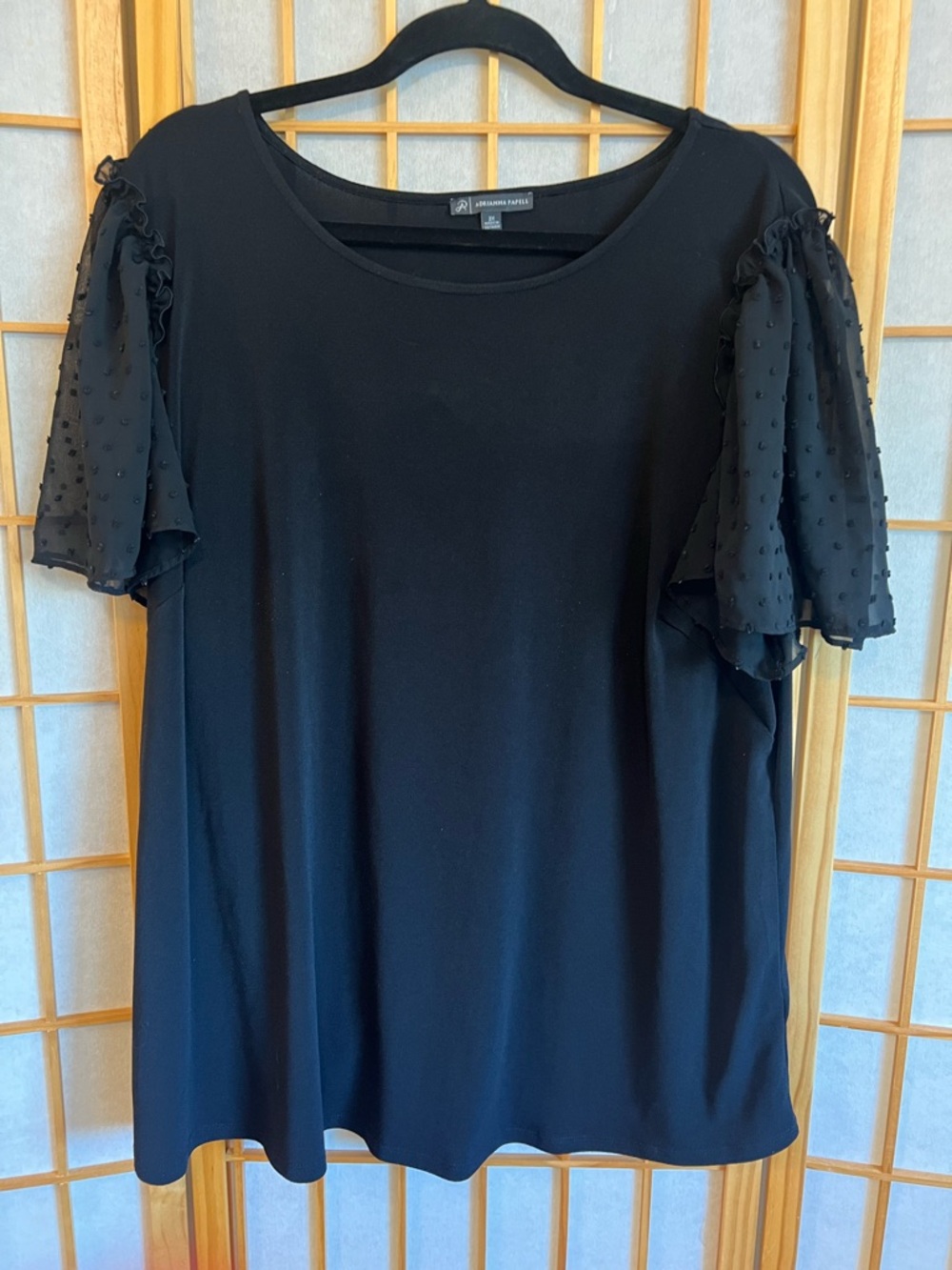 Adrianna Papell 2X Black Swiss Dot Sheer Sleeve Blouse Top Plus Size
